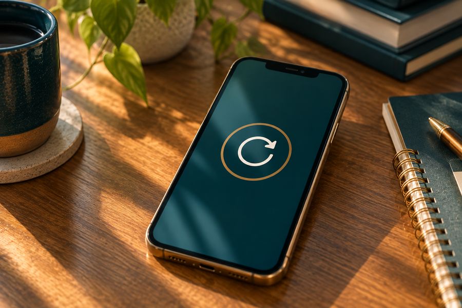 A phone screen displaying a simple retry icon